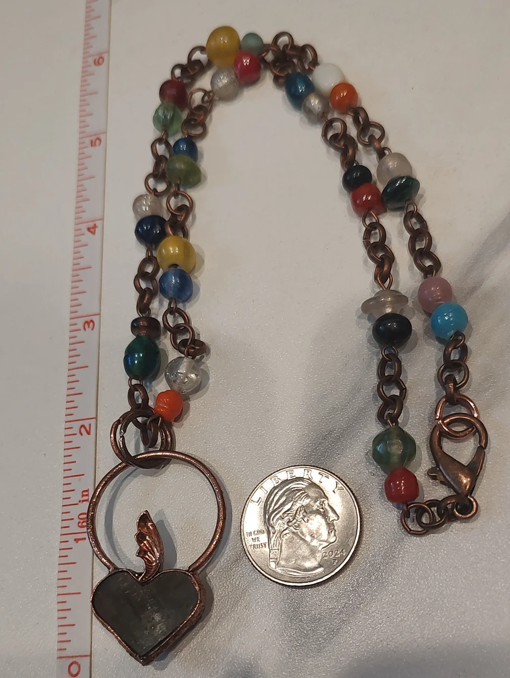 Copper Electroform Raw Labradorite Pendant With Antique Copper Beaded Necklace